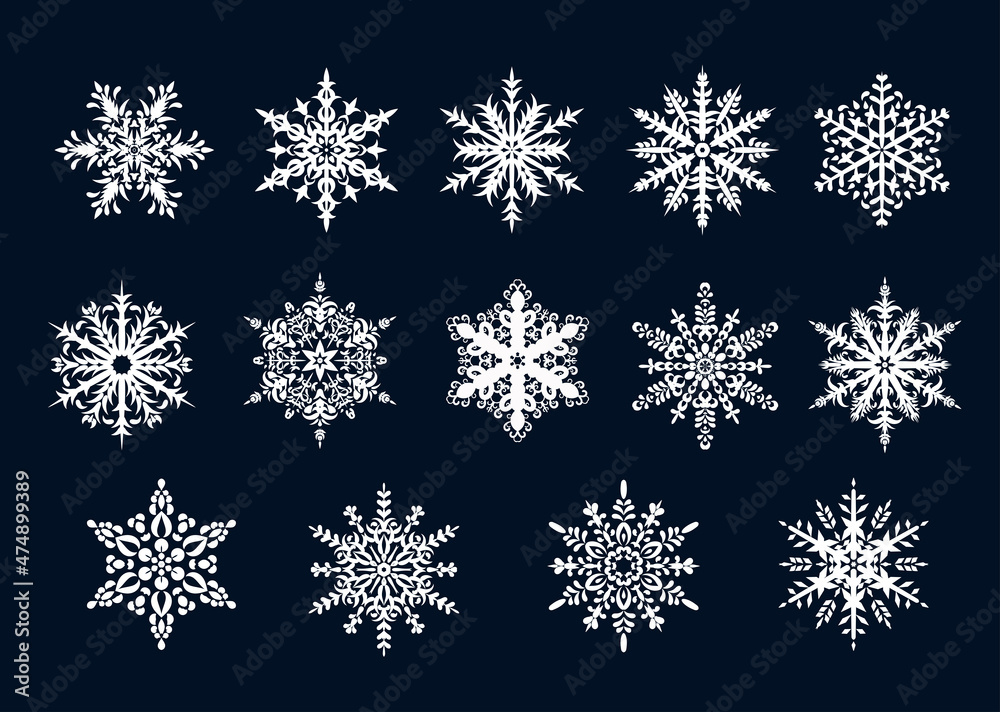 A collection of snowflakes, a set of ice crystals A collection of snowflakes, a set of ice crystals