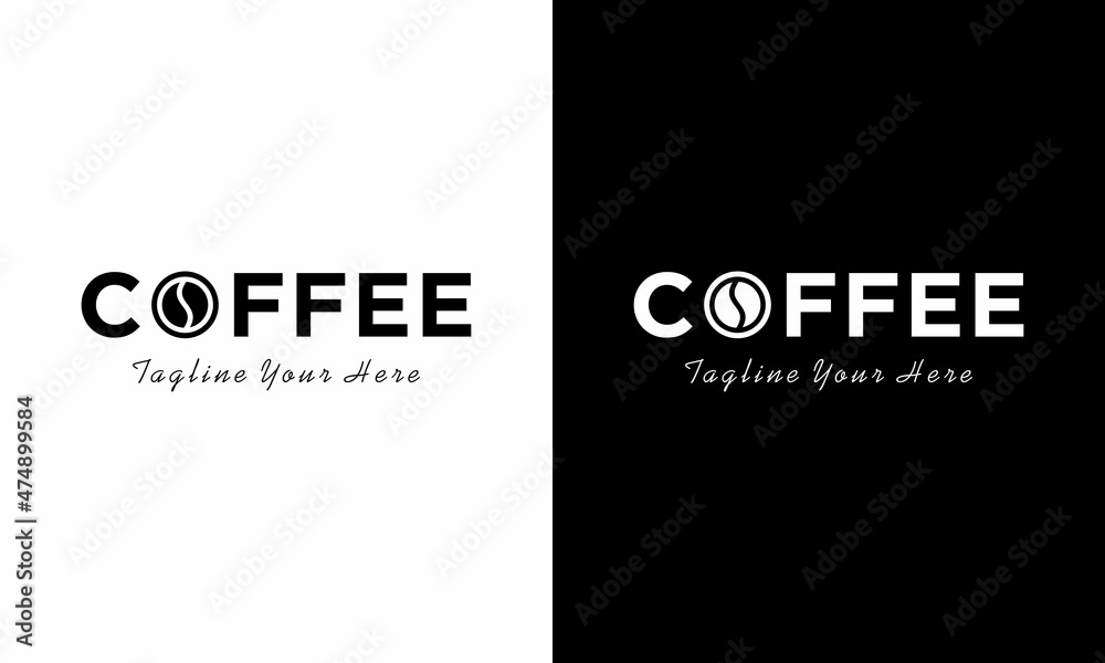 Initial Letter COFFEE Simple Coffee Bean Logo Design Template. on a black and white background.