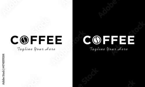 Initial Letter COFFEE Simple Coffee Bean Logo Design Template. on a black and white background.