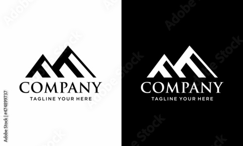 Simple vector logo in a modern style. Top of the mountain on a black and white background.