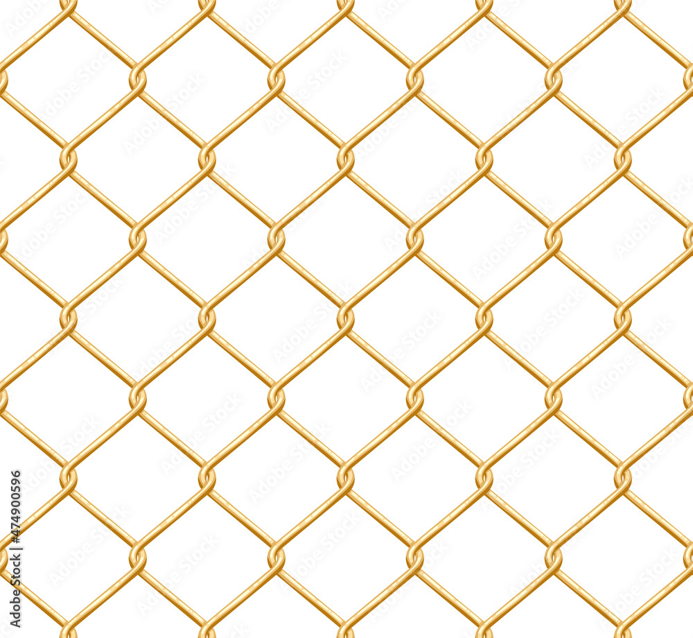 Seamless net rabitz fence pattern. Golden metal wire mesh background.