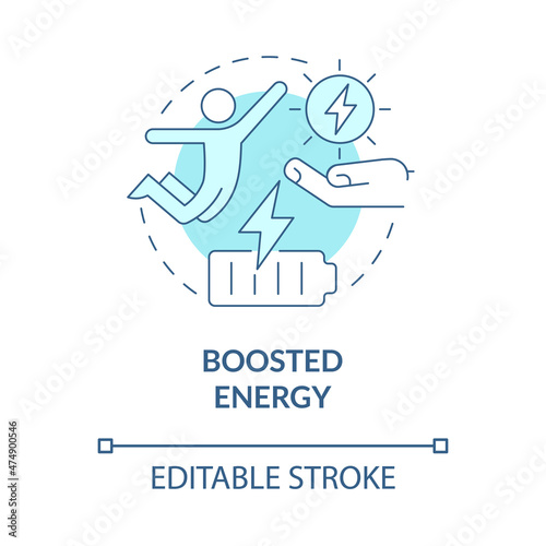 Boosted energy turquoise concept icon. Living full active life abstract idea thin line illustration. Isolated outline drawing. Editable stroke. Roboto-Medium, Myriad Pro-Bold fonts used