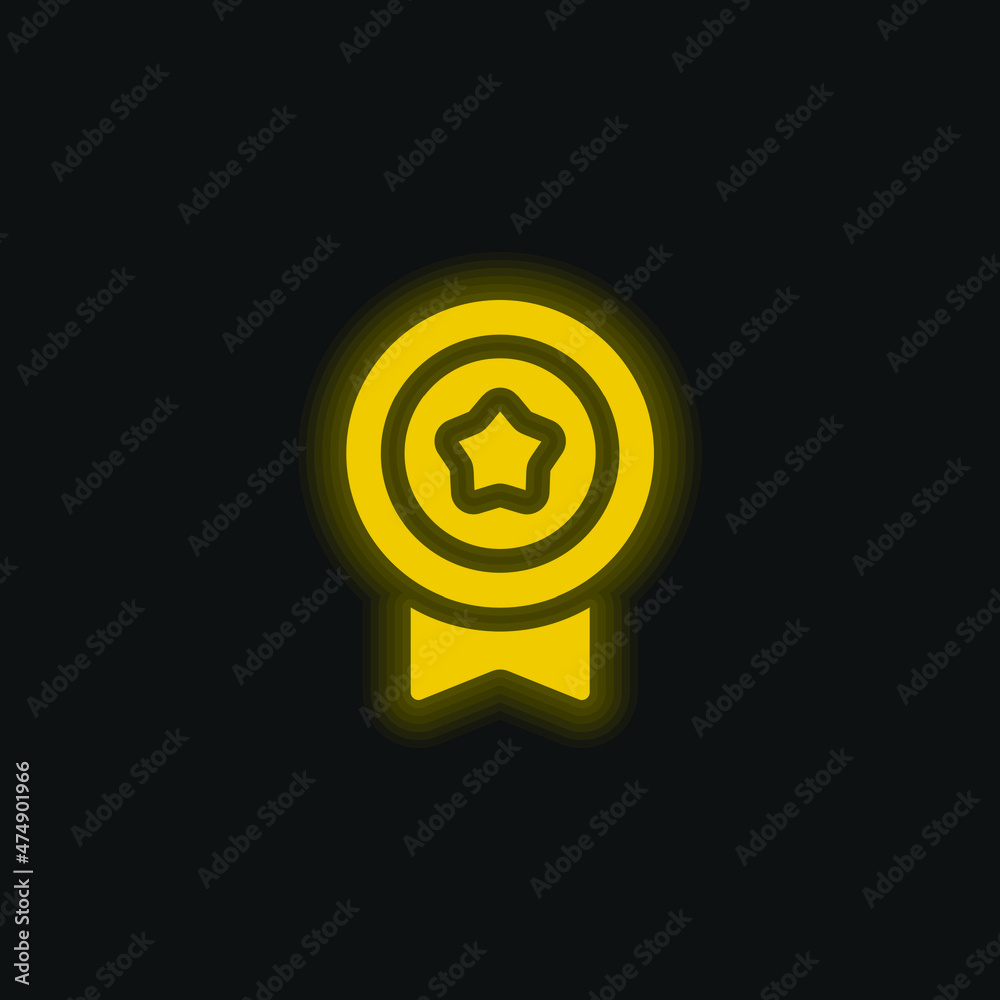 Badge yellow glowing neon icon Badge yellow glowing neon icon