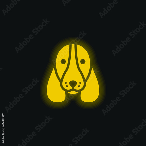 Basset Hound Dog Head yellow glowing neon icon