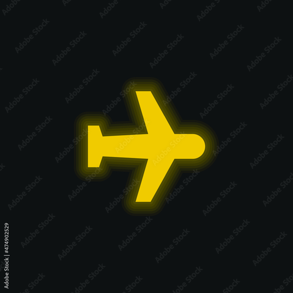 Obraz premium Airplane yellow glowing neon icon
