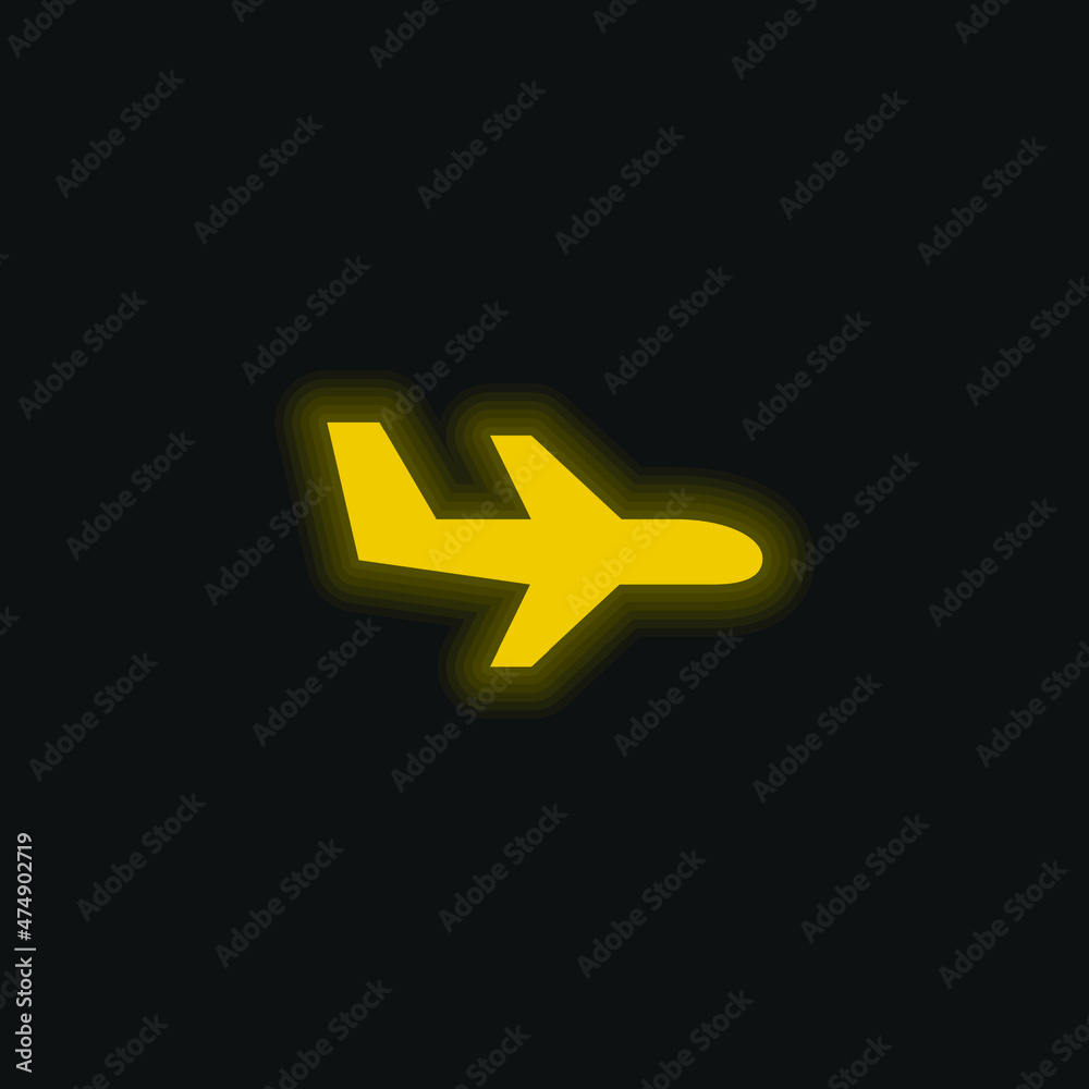 Obraz premium Aeroplane Flying yellow glowing neon icon