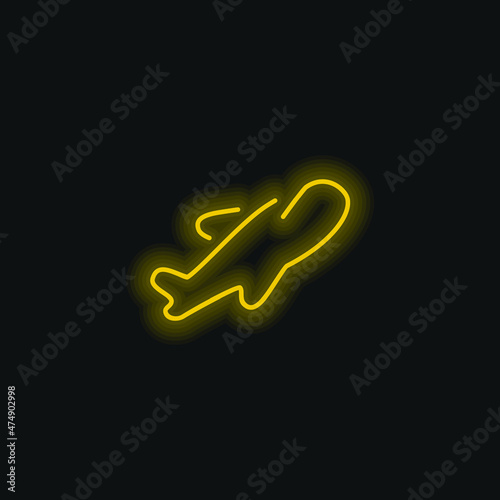 Airplane Ultrathin Outline yellow glowing neon icon