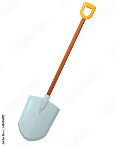 Vector garden shovel isolated on white background. Shovel in flat style. Vector colorful illustration on the theme of gardening and harvest. Garden tool