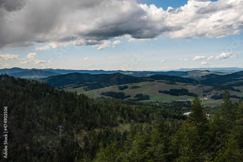 Beautiful landscape nature photography. Beautiful skies cover the mountains and meadows. Top view. 