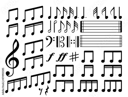 Music notes and symbols set. Vector illustration.