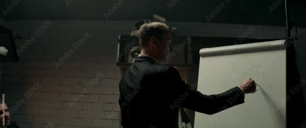 Coach talking to professional ice hockey team players on the locker room before the game, drawing some tactic schemes on a whiteboard. Shoot with 2x anamorphic lens Coach talking to professional ice hockey team players on the locker room before the game, drawing some tactic schemes on a whiteboard. Shoot with 2x anamorphic lens
