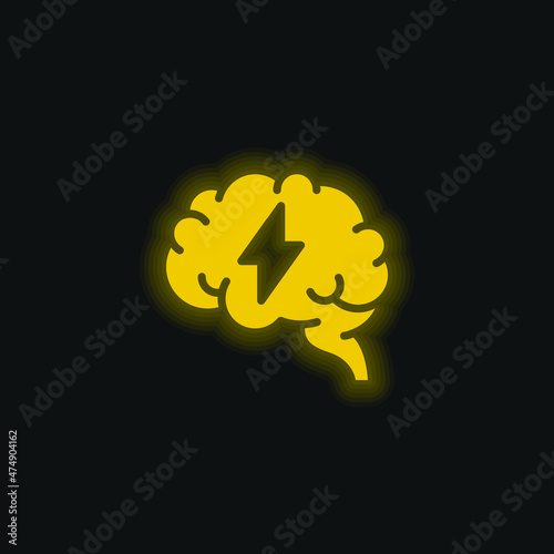 Brain yellow glowing neon icon