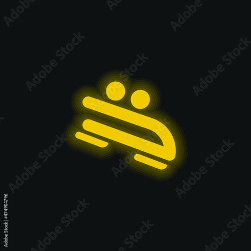 Bobsled yellow glowing neon icon