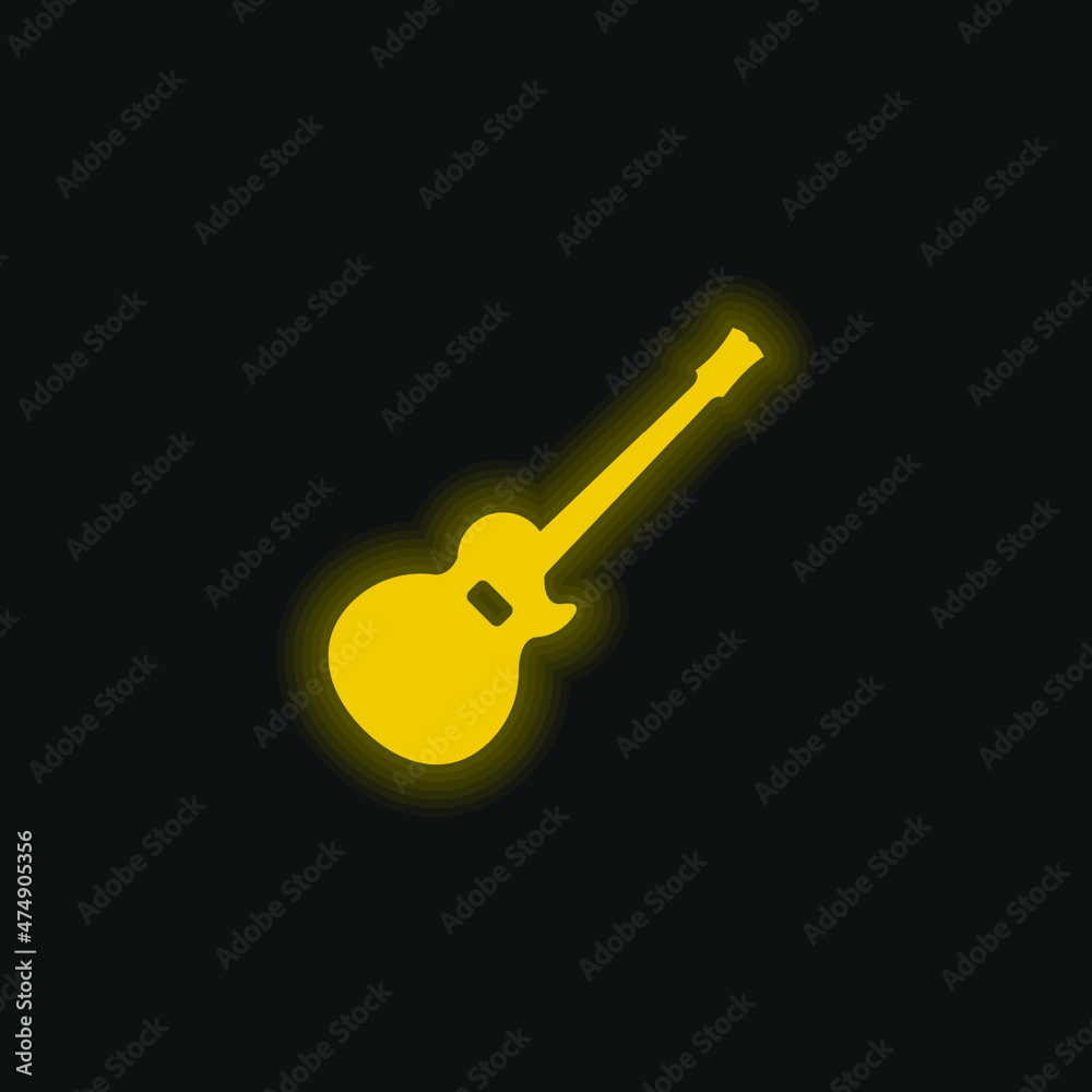 Acoustic Guitar Silhouette yellow glowing neon icon