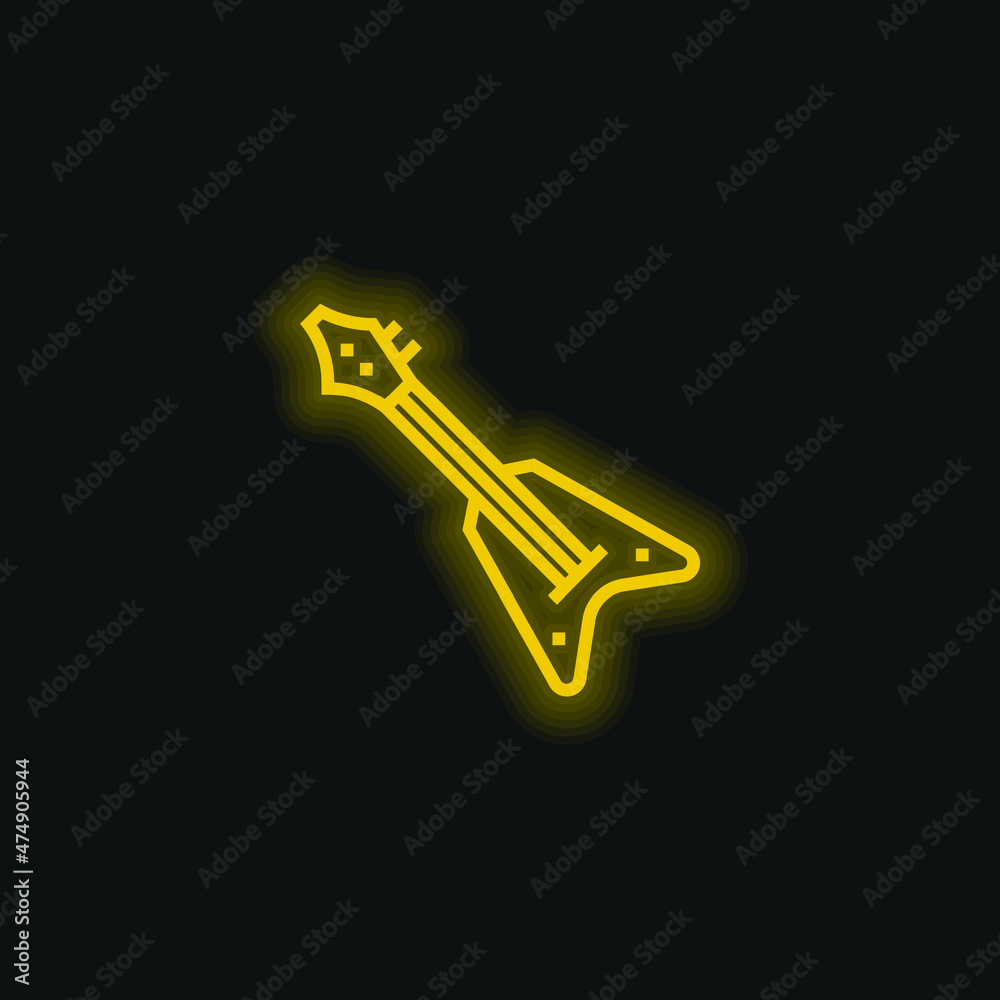 Bass Guitar yellow glowing neon icon