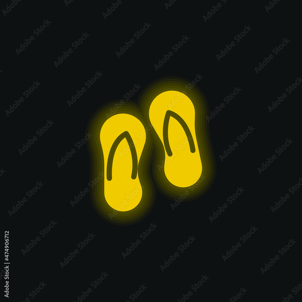 Beach Slippers yellow glowing neon icon Beach Slippers yellow glowing neon icon