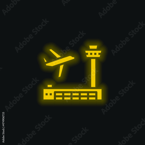 Airport yellow glowing neon icon