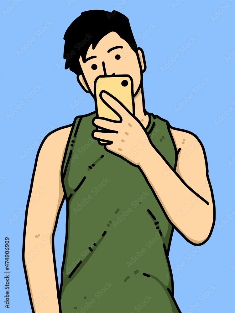 Fototapeta premium cute man cartoon on blue background