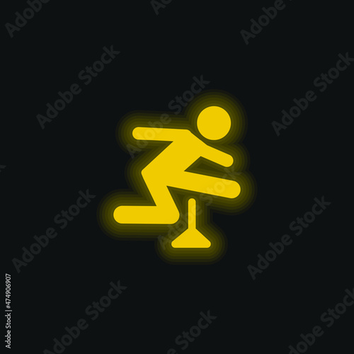 Athlete Jumping Silhouette yellow glowing neon icon