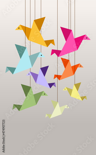 Fototapeta Naklejka Na Ścianę i Meble -  Illustration with set of colored origami birds
