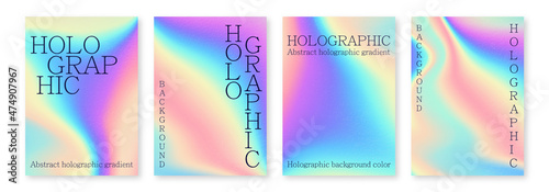 Multicolored bright background with iridescent tints of color. Holographic effect, color gradient transitions. photo
