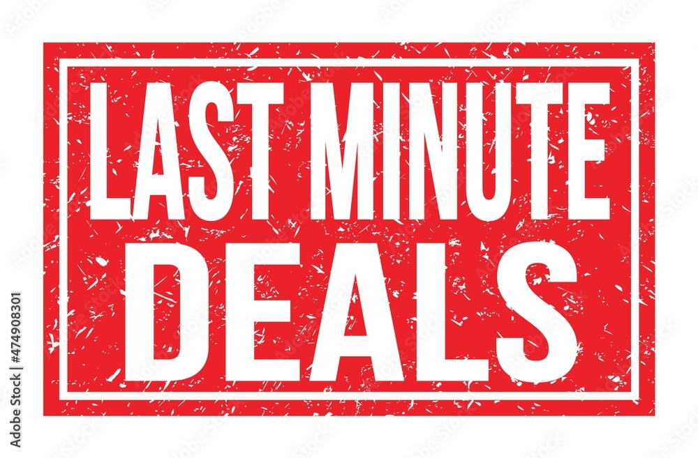 LAST MINUTE DEALS, words on red rectangle stamp sign LAST MINUTE DEALS, words on red rectangle stamp sign