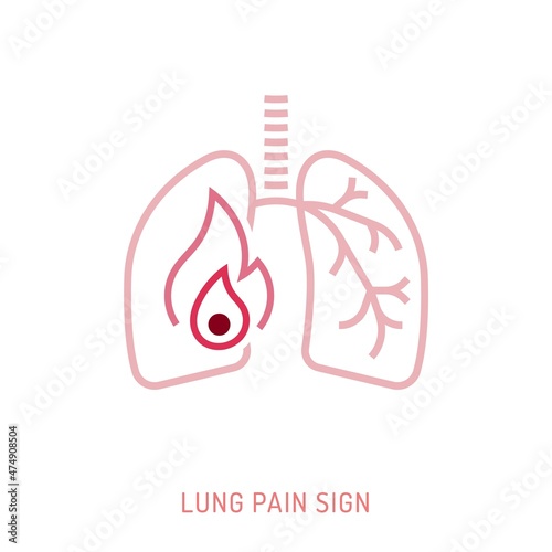 Lung inflammation, pain, angriness sign. Editable vector illustration