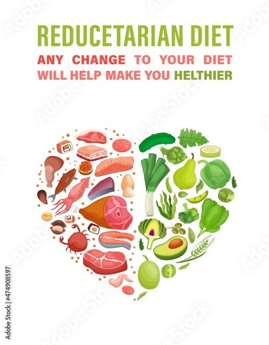 Changing eating habits to vegan diet, reducetarians promotional poster.
