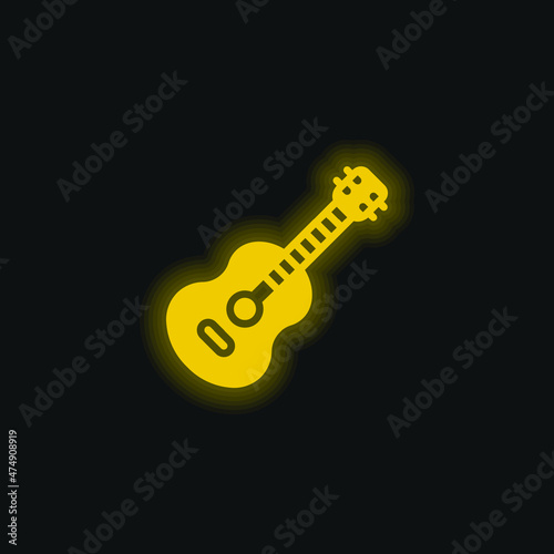 Acoustic Guitar yellow glowing neon icon