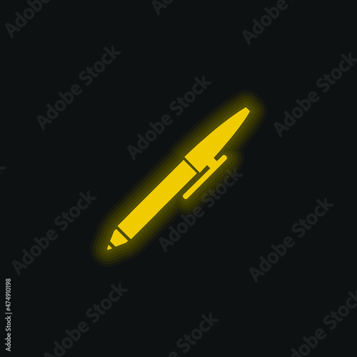 Ballpoint Pen yellow glowing neon icon