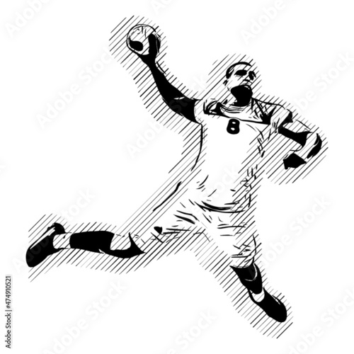 Silhouette, dessin, handball player, design