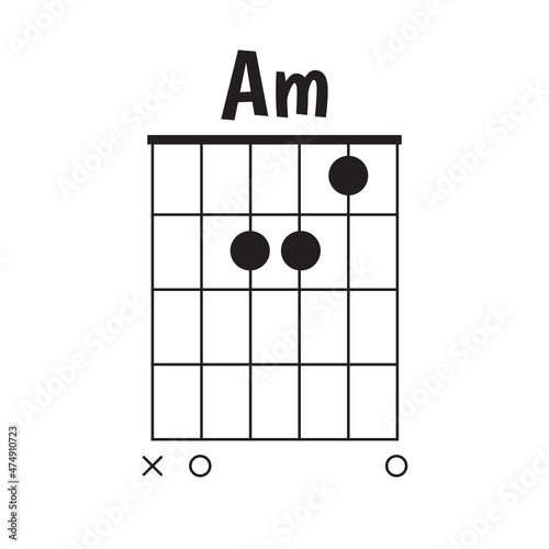 guitar chord Am diagram, flat stye, finger chart , icon , 

