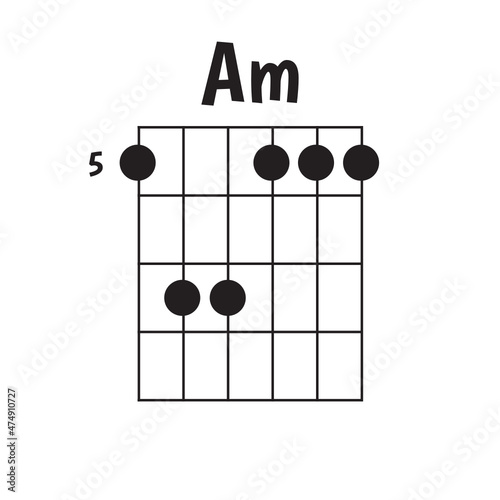 guitar chord Am diagram, flat stye, finger chart , icon , 
