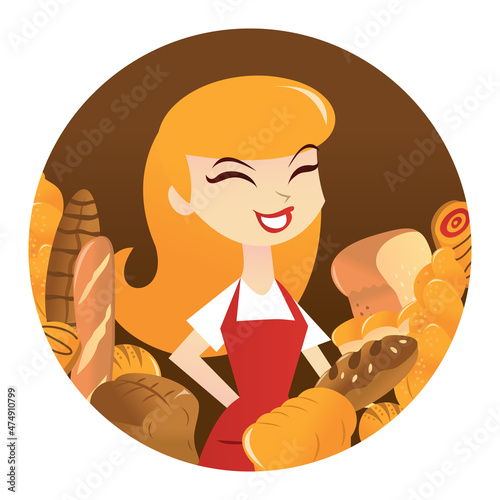 Cartoon Woman Donuts Round Frame