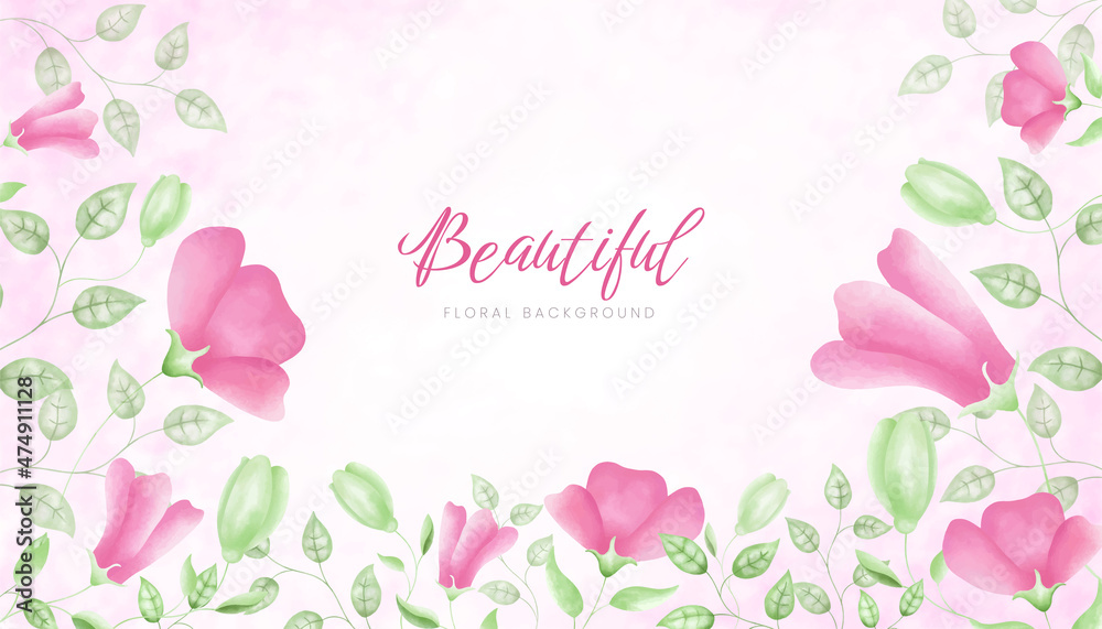 Watercolor floral background with pink rose