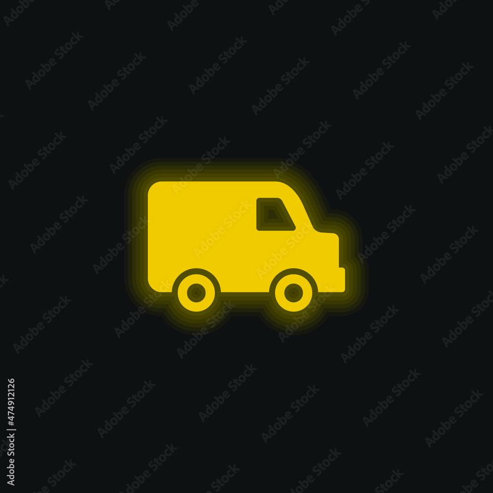 Black Delivery Small Truck Side View yellow glowing neon icon