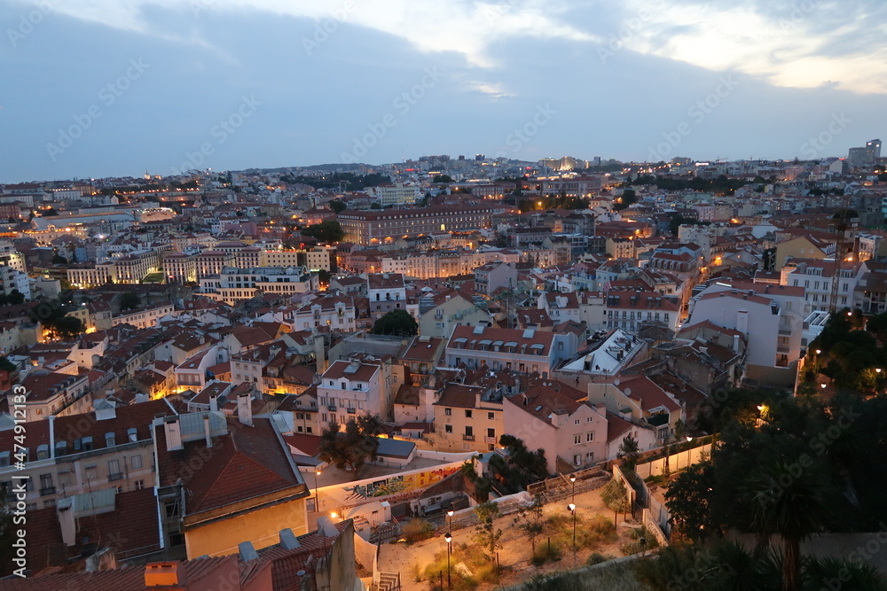 Cityscape of Lisbon in the dusk . Porugal