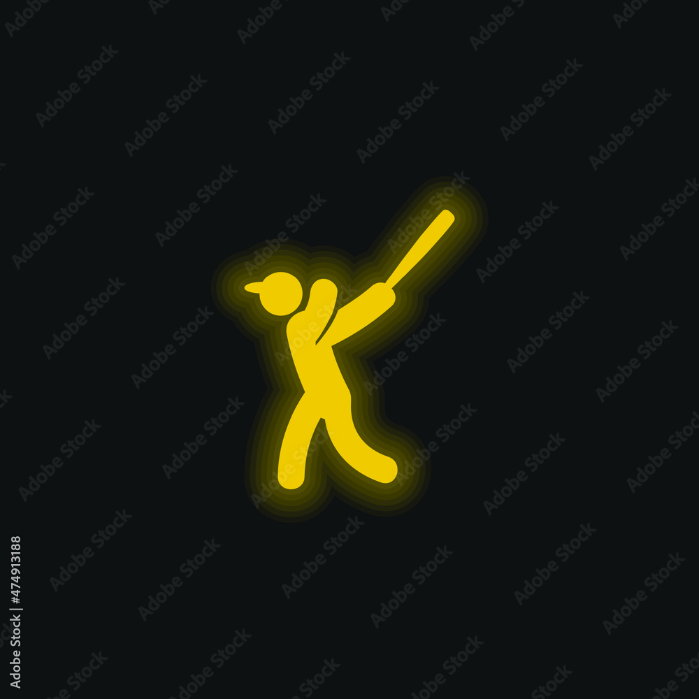 Baseball Player yellow glowing neon icon Baseball Player yellow glowing neon icon