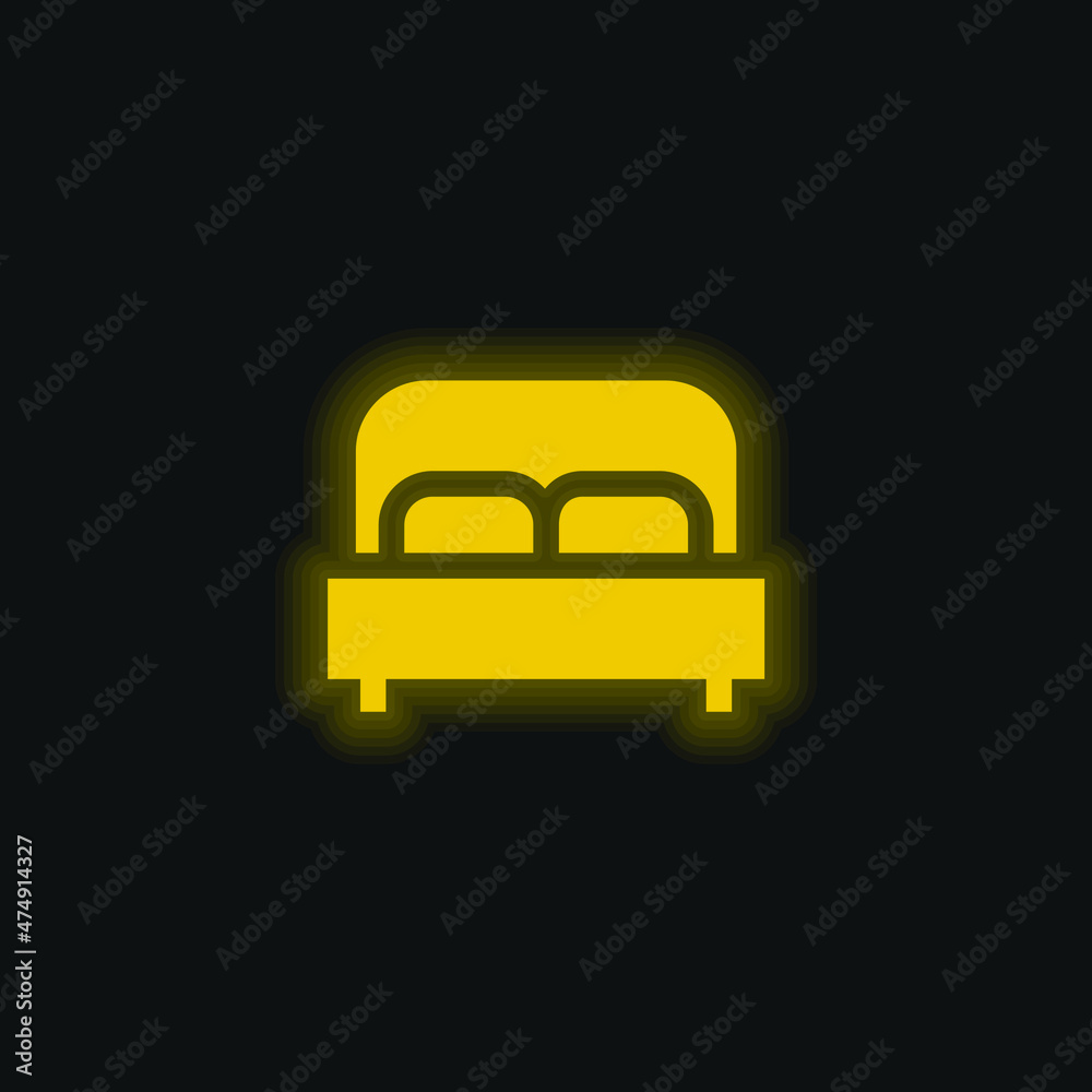 Bed yellow glowing neon icon Bed yellow glowing neon icon