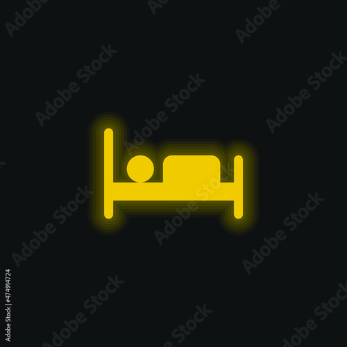 Bed yellow glowing neon icon