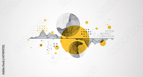 Trendy abstract wireframe background. Modern science or technology art elements. Surface illustration. Vector.