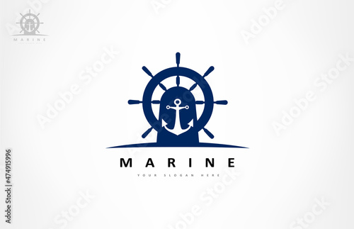 helm and anchor logo vector design