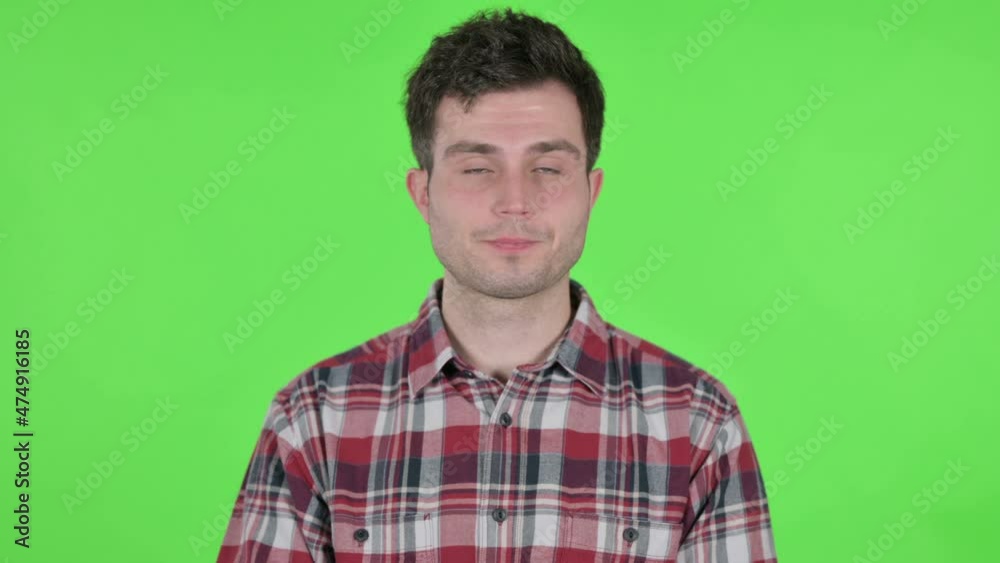 Portrait of Young Man Yawning, Green Chroma Screen 