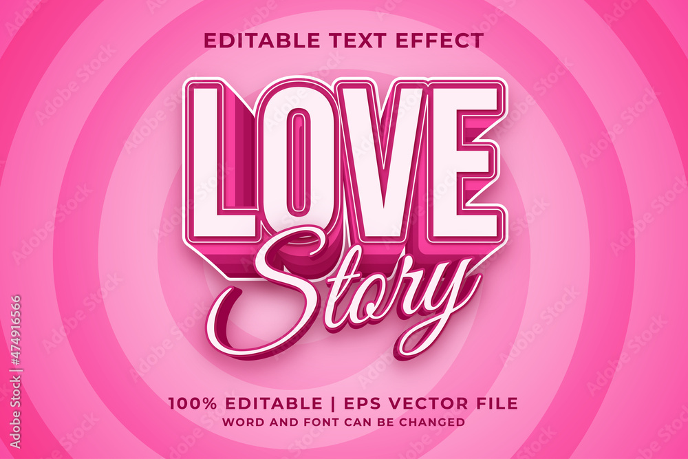 Editable text effect - Love Story 3d template style premium vector