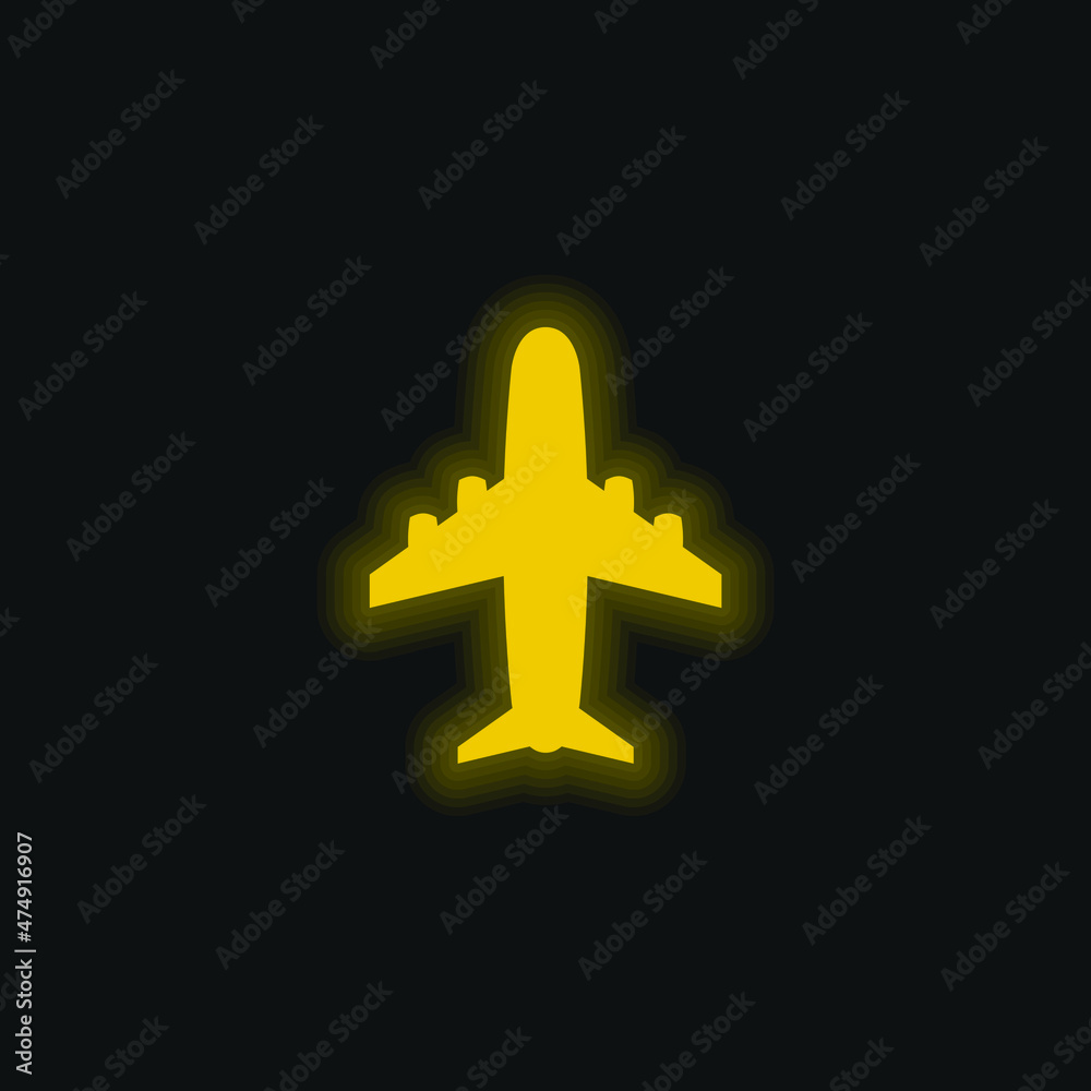Fototapeta premium Aeroplane yellow glowing neon icon