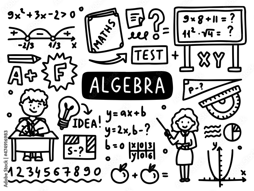 Maths doodle line set school university. Algebra Outline subject. Mathematics. Maths doodle line set school university. Algebra Outline subject. Mathematics.