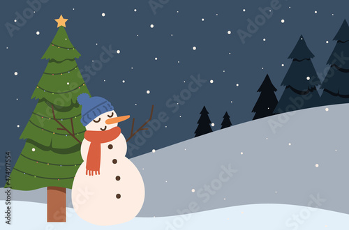 christmas tree and snowman