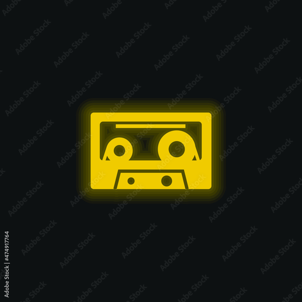 Audio Cassette yellow glowing neon icon Audio Cassette yellow glowing neon icon