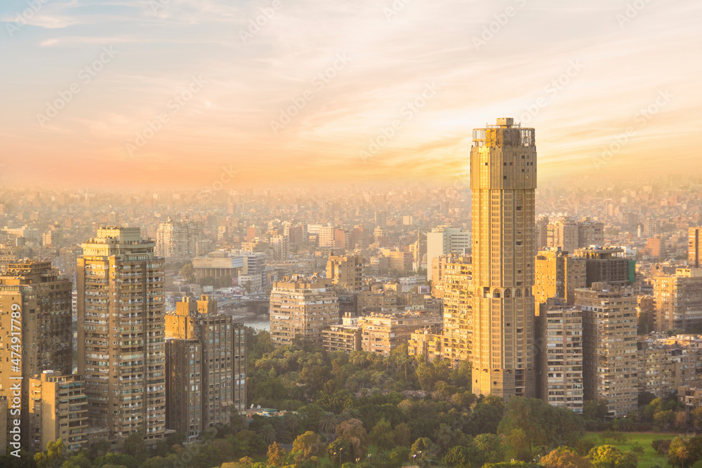 Fototapeta premium Beautiful view of the center of Cairo and Zamalek island from the Cairo Tower in Cairo, Egypt