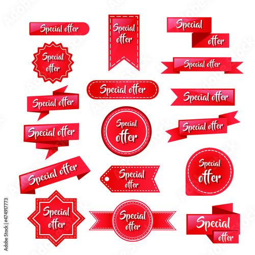 Special offer banner set design. red ribbon banner